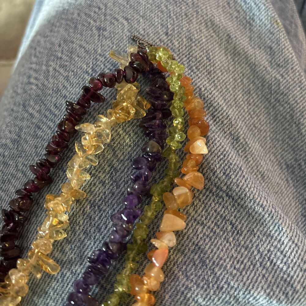 Multi-Strand Bracelet, Sterling Silver Toggle Clasp, Mixed Gemstone Chips, 8.5"L - Picture 3 of 8